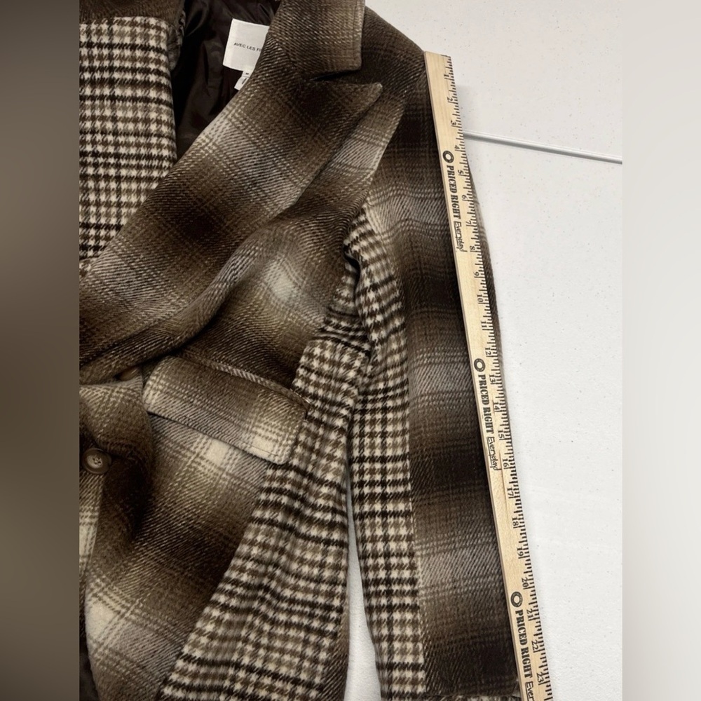 New Avec Les Filles Mixed Brown Plaid Boxy Blazer Size Medium - Picture 8 of 13